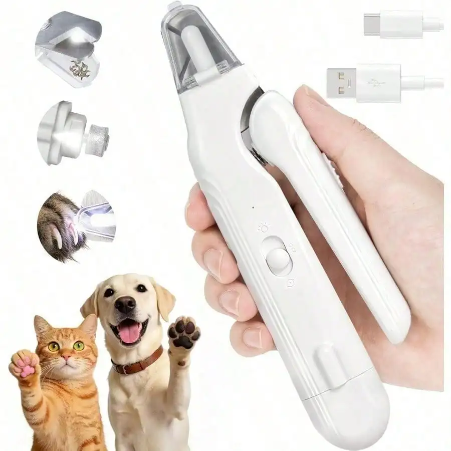 Pet Nail Grinder - กรรไกรตัดเล็บสุนัขแบบ 2-in-1 รุ่นใหม่พร้อมไฟ - เครื่องเจียรเล็บสัตว์เลี้ยงแบบไฟฟ้า เงียบ