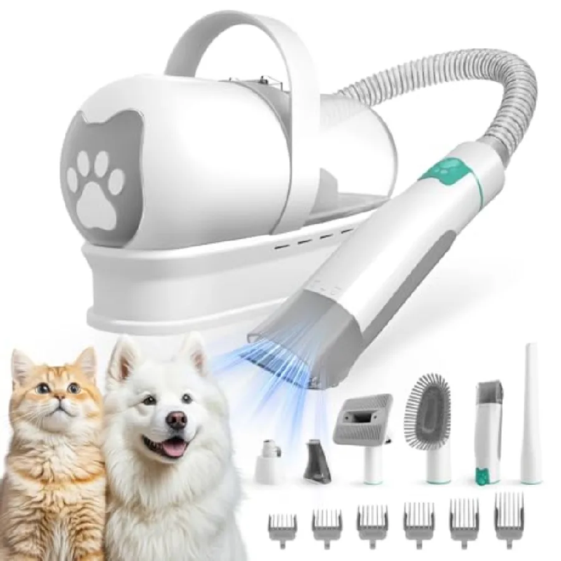 Pet Nail Grinder - ชุดอุปกรณ์กรูมมิ่งสัตว์เลี้ยง เครื่องดูดฝุ่นกรูมมิ่งสัตว์เลี้ยง พร้อมเครื่องตัดขนและเครื่องเจียรเล็บ 6-in-1 สำหรับสุนัขและแมว ควบคุมการหลุดร่วงของขน